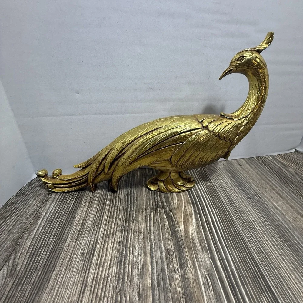 Vintage Gold Gilt Pheasant Syroco‎ MCM Hollywood Regency Peacock Bird Figurine